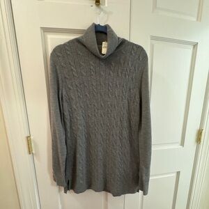 NWT Talbots grey heather cable turtleneck with buttons on sleeves L
